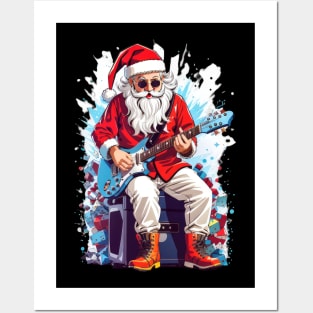 Santa Claus playing an electric guitar Posters and Art